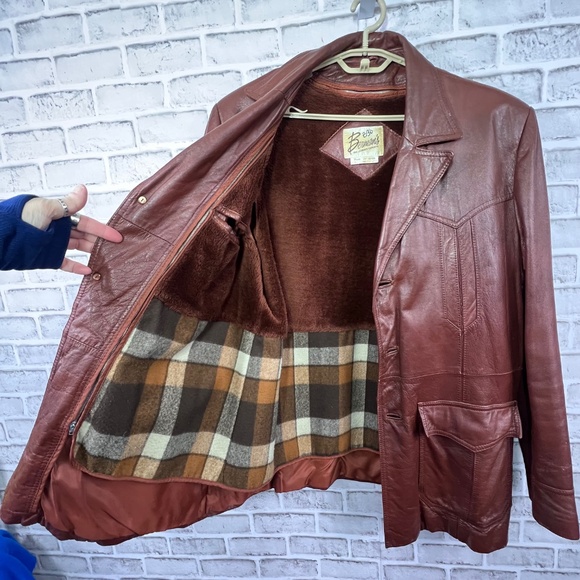VINTAGE |•BERMAN'S•| Cognac Brown 70s Leather Jacket Size 46 / XL - Picture 7 of 11